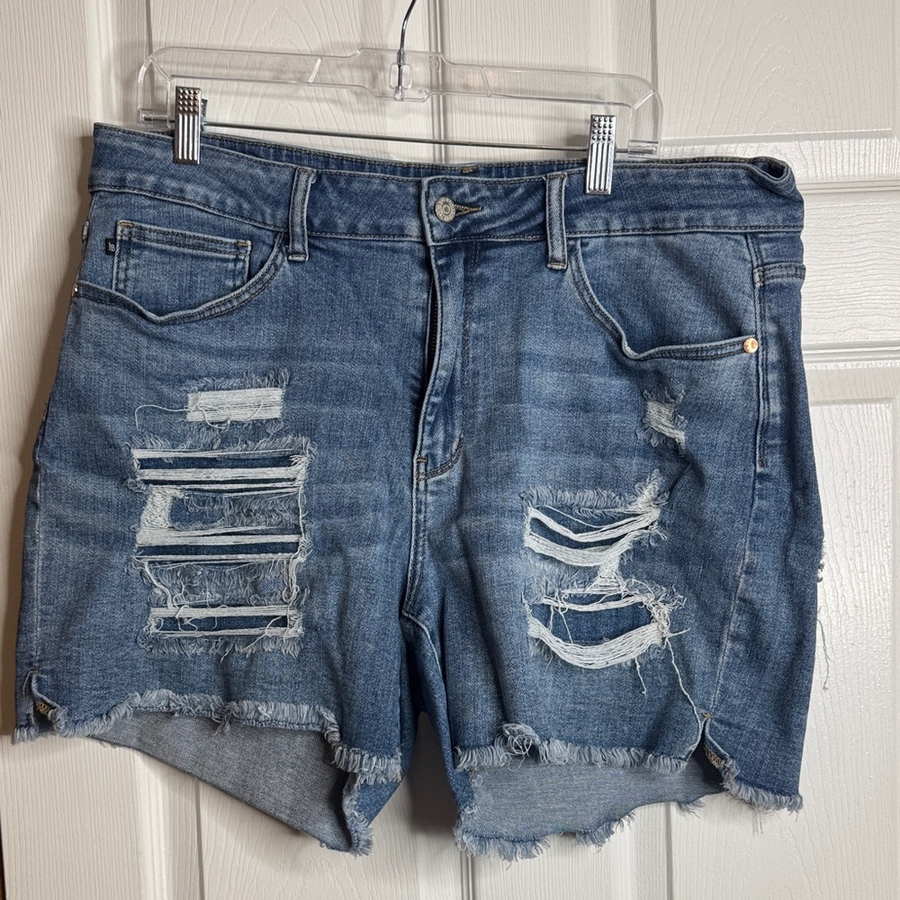 Judy Blue Distressed Light Blue Denim Shorts